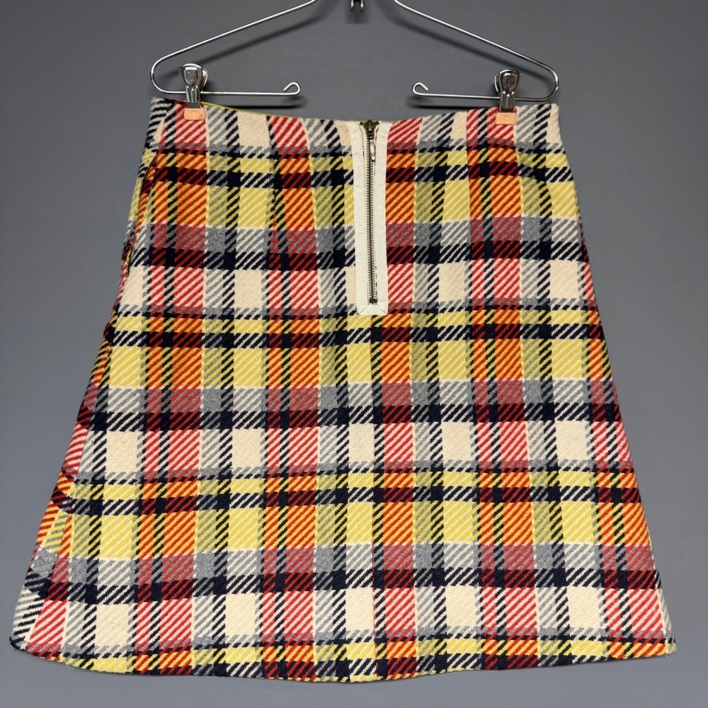 Boden Multi Color Plaid Wool Blend A-Line Mini Skirt Yellow Red US 8 - Picture 2 of 8